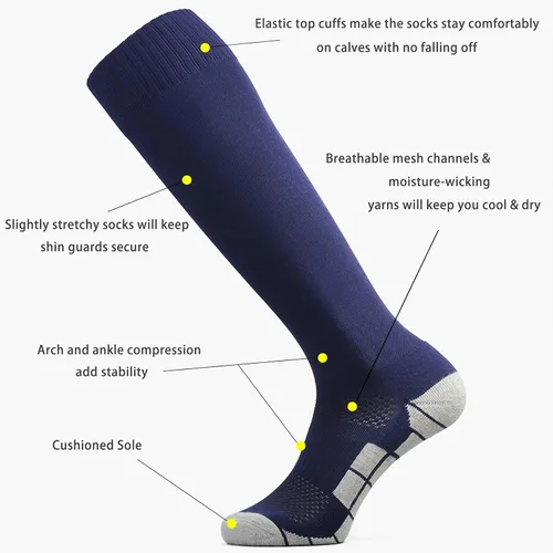 Vista 3 de CWVLC - Calcetines de fútbol (135pares) calcetines altos hasta la rodilla, para deportes de equipo, para adultos, jóvenes y niños