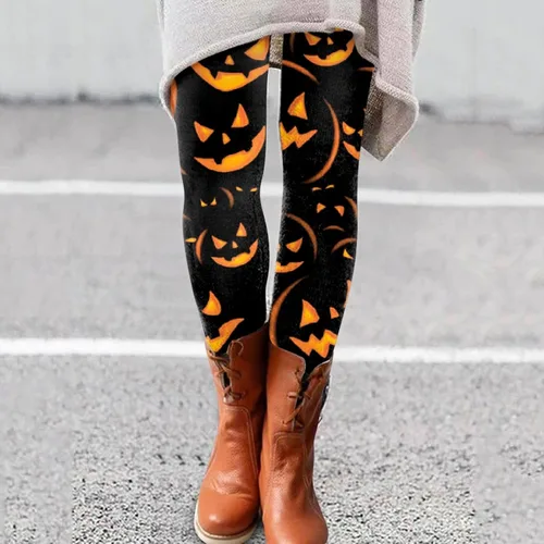 Vista 2 de Black Leggings Women Halloween 2023 High Waist Bat Print Track Pants Popular Yoga PantsThanksgiving Day