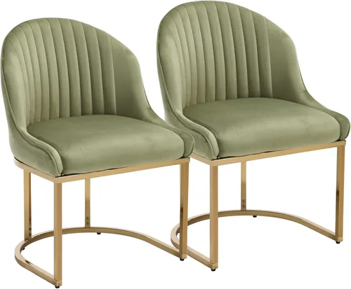 Vista 17 de Juego de 2 sillas de comedor de terciopelo, sillas de comedor tapizadas con patas de metal dorado, sillas auxiliares modernas para cocina, sillas
