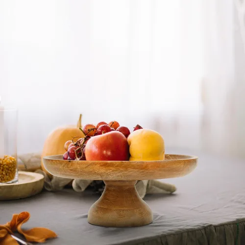 Vista 5 de Mela Artisans - Soporte para pasteles de madera de mango de 12 pulgadas de alto con pedestal de madera, elevador de acabado clásico diseñado