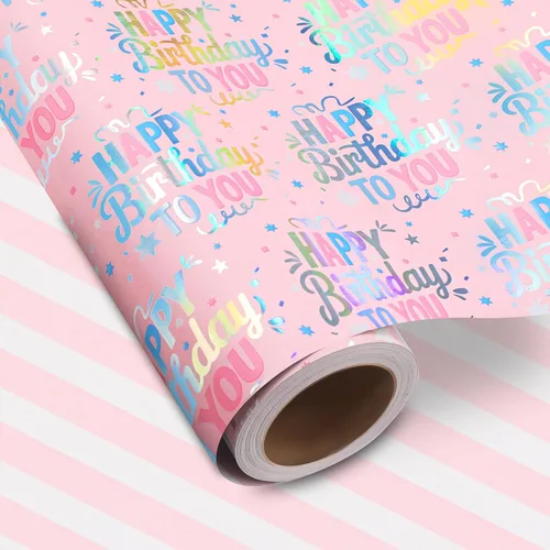 Vista 17 de woric Rollo de papel de regalo reversible para baby shower, de 17 pulgadas x 33 pies, papel de regalo para bebé niño con diseño de elefante azul
