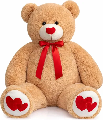 Vista 13 de HollyHOME Oso de Peluche Grande Animal de Peluche Oso Grande de Felpa con Corazón Rojo para Novia y Niños Juguete de Regalo de Vacaciones 36 Beige