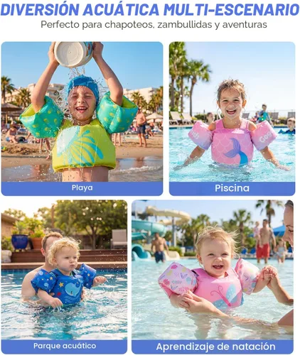 Vista 5 de Gogokids Chaleco de natación para niños pequeños, flotadores para niños de 24 a 66 libras, bonita chaqueta de natación de dibujos animados con arnés