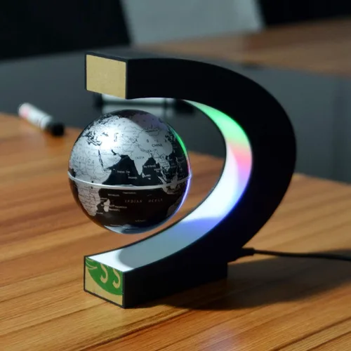 Vista 3 de Levitación magnética, Petforu de alta rotación en forma de C, suspensión magnética, globo de levitación Maglev con luces LED para aprendizaje