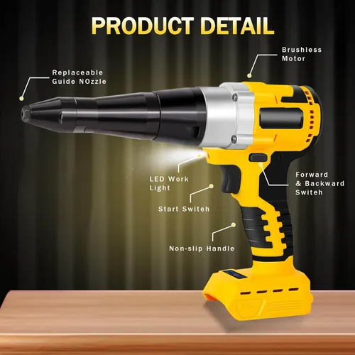 Vista 4 de Pistola de remache inalámbrica eléctrica compatible con batería Dewalt de 20 V máximo, (sin batería), kit de herramientas de remache inalámbrico sin