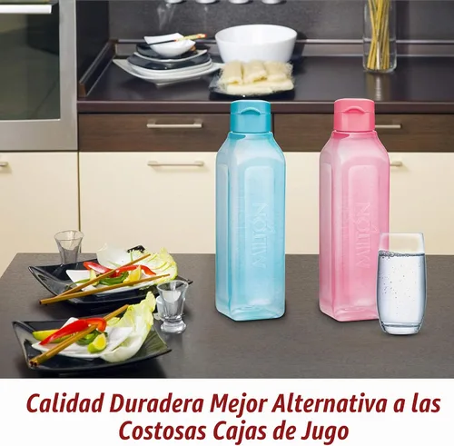 Vista 5 de MILTON Botella de agua deportiva cuadrada para jugos, 4 unidades, 17 onzas, ideal para jugos, batidos de leche, de plástico, botella de bebida