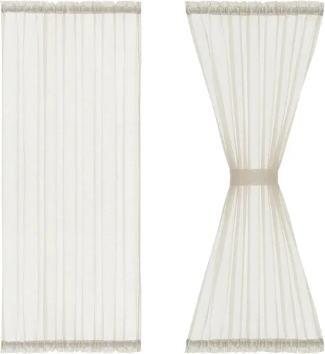 Vista 10 de FMFUNCTEX Cortinas transparentes de lino para puerta lateral de 40 pulgadas de largo para puertas de vidrio delanteras, puertas de patio, puertas