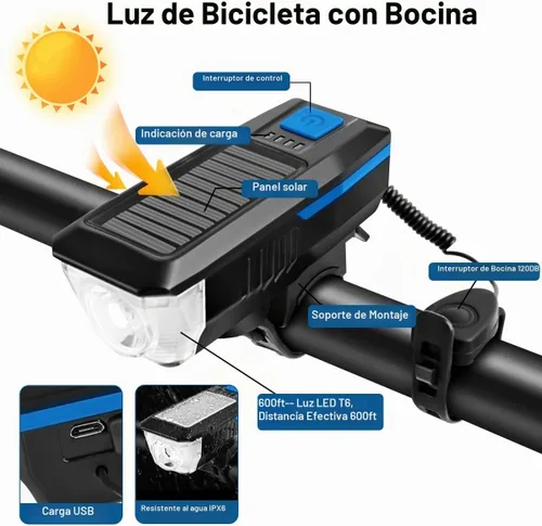 Vista 2 de LEDHOLYT Rechargeable Solar Bike Lights, Night Ultra Bright Bicycle Lights