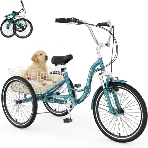 Vista 10 de MOPHOTO Triciclo plegable para adultos, 7 velocidades, 20/24/26 pulgadas, bicicleta de 3 ruedas para personas mayores, mujeres y hombres, bicicleta