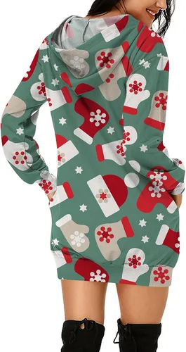 Vista 4 de Sudadera con capucha para mujer, diseño divertido y moderno de Navidad, tallas S-3XL