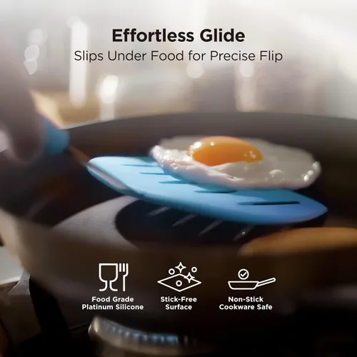 Vista 5 de Kitchen Mama WaltzGrip Platinum Espátula de Silicona para Tortitas y Volteador: Resistente al Calor, Flexible, Núcleo de Acero Inoxidable