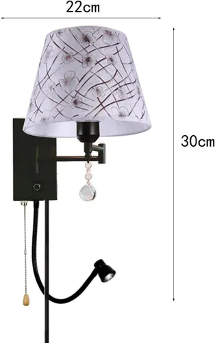 Vista 2 de Lámpara de pared con cadena de tracción e interruptor de botón enchufable, brazo oscilante, aplique de pared E26/E27 para dormitorio, mesita