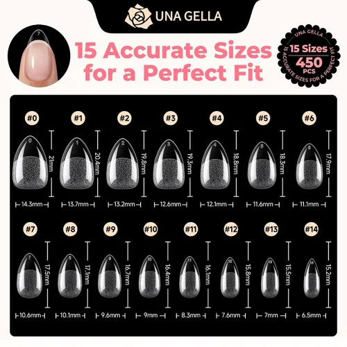 Vista 8 de UNA GELLA Puntas de uñas cortas de almendra, 450 puntas de uñas acrílicas