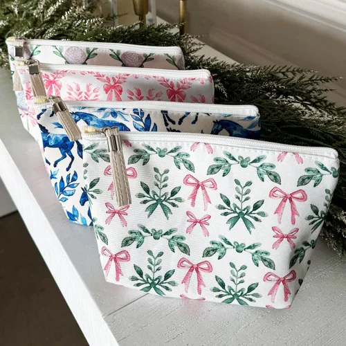 Vista 7 de Bolsa de maquillaje, organizador de viaje, neceser para mujer, pequeña funda de cosméticos para bolso, lindo embrague de almacenamiento de tela