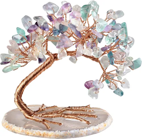 Vista 16 de Nupuyai Árbol de dinero de cristal curativo de alambre de cobre de 3-4 pulgadas para la buena suerte, base de rodajas de ágata bonsái, decoración