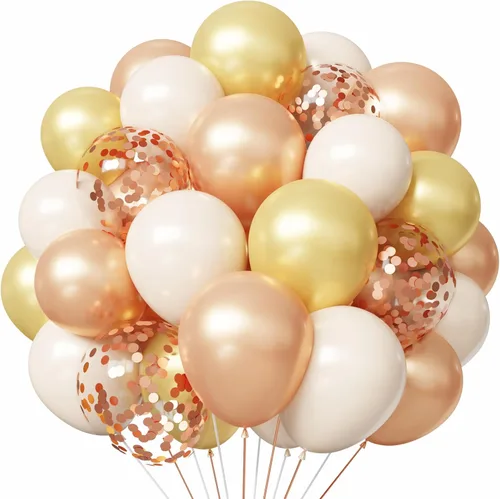 Vista 8 de Globos rosa y naranja, 55 globos de color rosa claro de 12 pulgadas, globos de confeti rosa y naranja para baby shower, cumpleaños, boda