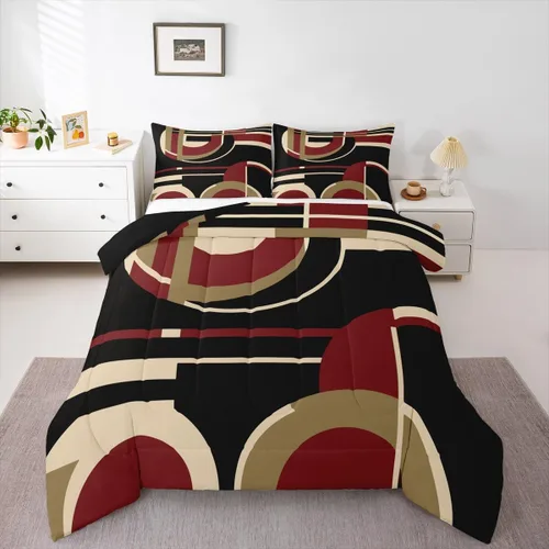 Vista 9 de Feelyou Juego de ropa de cama abstracta suave para niños y niñas, juego de edredón geométrico tamaño individual, edredón de rayas de microfibra