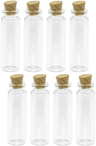 Vista 14 de Mini botellas de vidrio con tapón de corcho transparente de 0.1 fl oz, frascos pequeños, frascos, frascos, botella de deseos, 100