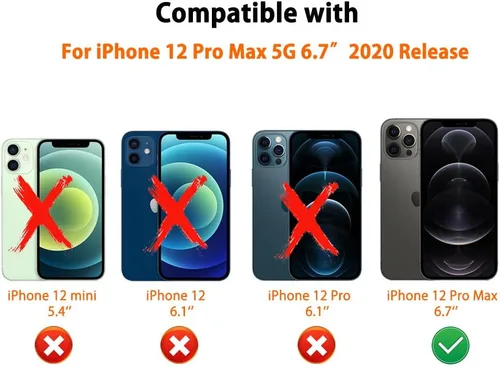 Vista 2 de Funda trasera desmontable 2 en 1 compatible con iPhone 12 Pro Max, funda tipo cartera con tarjetero y bolsillo de cuero, fundas delgadas para Café