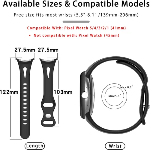 Vista 3 de Correas delgadas compatibles con Google Pixel Watch 4 3 (41mm)/Pixel Watch 2 1, correas ajustables transpirables de silicona suave deportiva