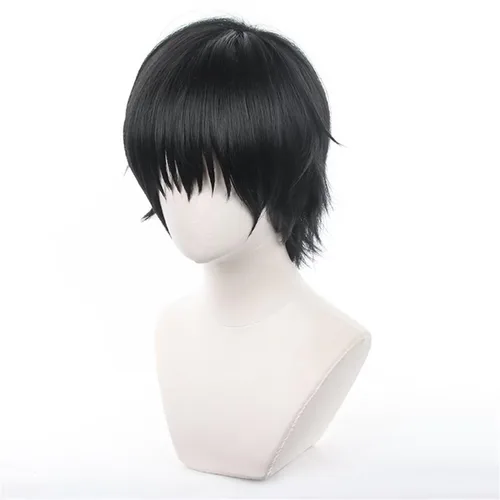 Vista 2 de Peluca de disfraz de anime corto negro sintético suave para cosplay Negro-a