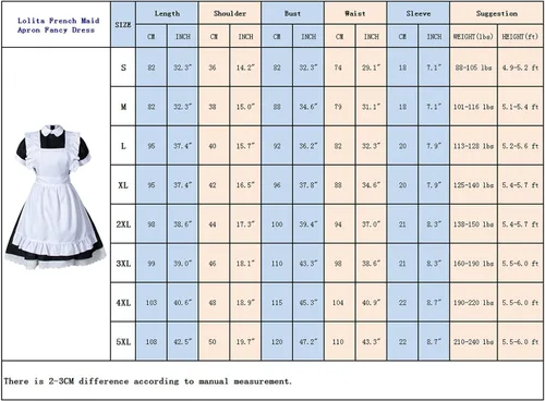 Vista 7 de Wannsee Juego de 6 piezas de delantal de sirvienta francesa de Lolita para disfraz de cosplay y guantes para la cabeza (azul, talla grande 5XL)
