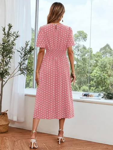 Vista 2 de Verdusa Vestido midi acampanado de manga corta con estampado de lunares para mujer
