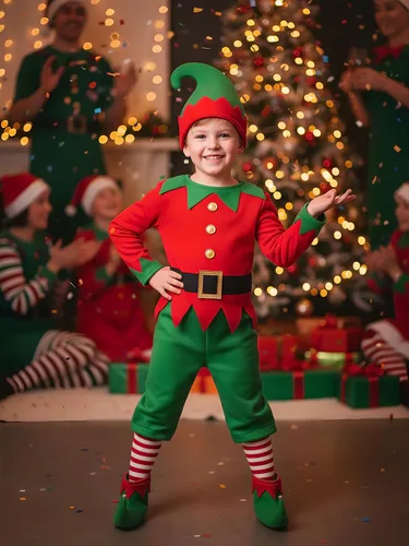Vista 3 de Soyoekbt Disfraz de elfo navideño para niños, disfraz de elfo navideño