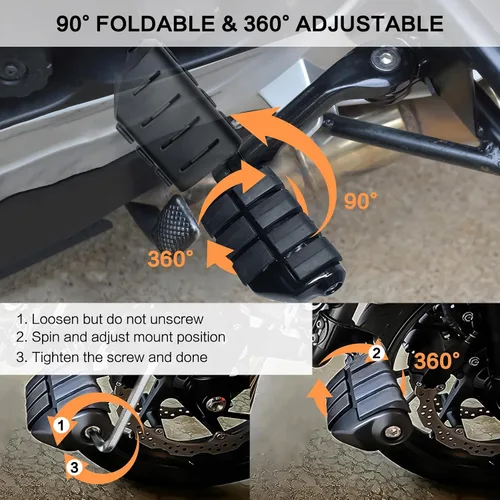 Vista 2 de Estriberas de carretera en ángulo de 1.25 pulgadas de largo para motocicleta, reposapiés ajustables con abrazaderas kit de soportes compatible