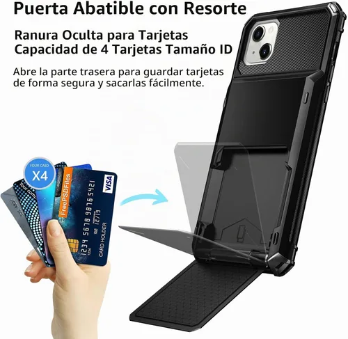 Vista 2 de Vofolen Funda tipo cartera para iPhone 14 con tarjetero y 4 ranuras para Negro
