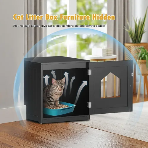 Vista 4 de Caja de arena para gatos, caja de arena oculta para gatitos, muebles para interiores, caja de gato, gabinete, casa, mesa auxiliar, mesita de noche