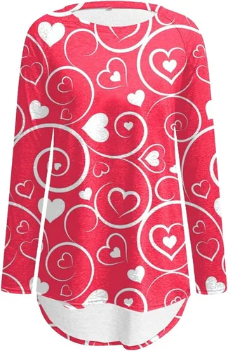 Vista 4 de Camisas para el día de San Valentín para mujer, diseño de corazón rojo, diseño de amor, suéter largo, a la moda, blusas de San Valentín