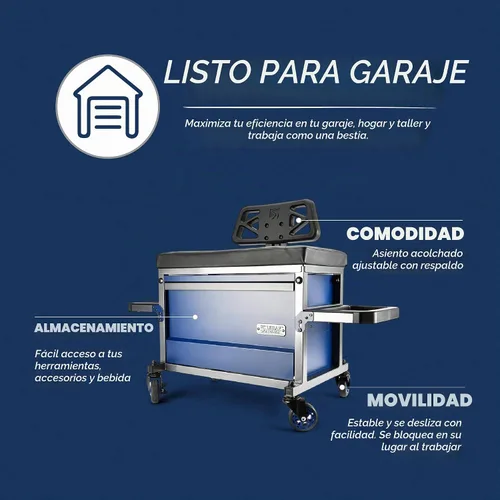 Vista 5 de URBANTRANSIT The Beast Taburete de taller resistente con respaldo, taburete rodante de 500 libras de capacidad para el garaje con almacenamiento