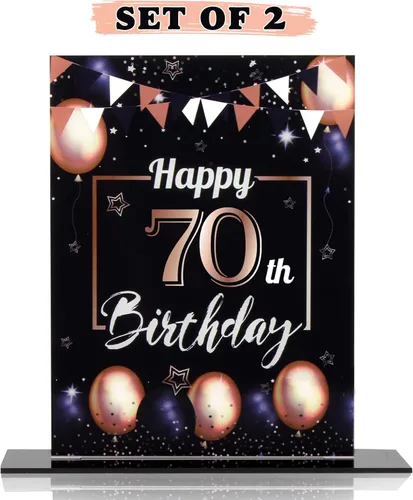 Vista 107 de LINGTEER Decoraciones de feliz cumpleaños número 11, 2 piezas de soporte de acrílico con impresión de pie rosa y azul, tablero de telón de fondo