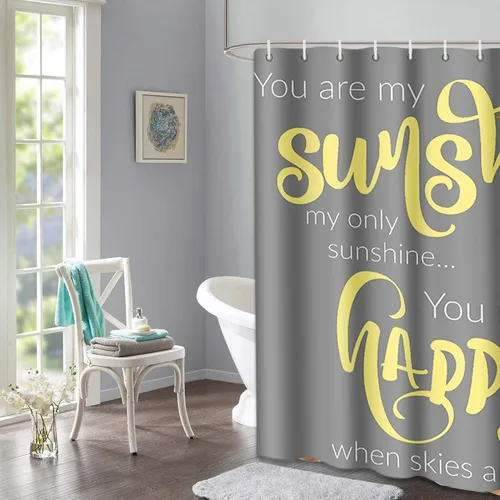 Vista 4 de Cortina de ducha "Eres mi sol" amarilla y gris, 66"x72", juego de cortinas de baño impermeables para decoración del hogar, con ganchos