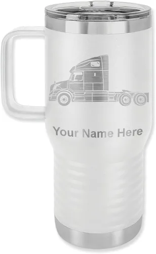 Vista 57 de LaserGram Taza de café aislada al vacío de 15 onzas, cabina de camión, grabado personalizado incluido (negro)