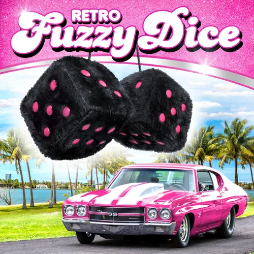 Vista 2 de Dados Peludos Negros Accesorios para Automóvil – Accesorios de Coche de Felpa Rosa Lindos para Interior – Adornos Decorativos Colgantes de Felpa