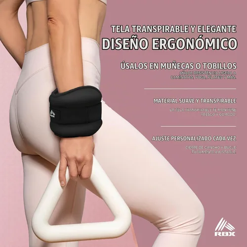 Vista 4 de RBX Juego de pesas para muñeca y tobillo, ajuste cómodo ajustable para entrenamiento y tonificación Negro