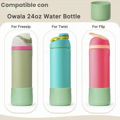 Vista 3 de Funda de silicona antideslizante para botella de agua Owala de 24/32/40 oz, cubierta protectora para la parte inferior de la botella de acero Palta