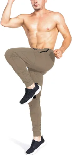 Vista 4 de ZENWILL Pantalones de entrenamiento cónicos para hombre, pantalones deportivos de entrenamiento ajustados con bolsillos con cremallera