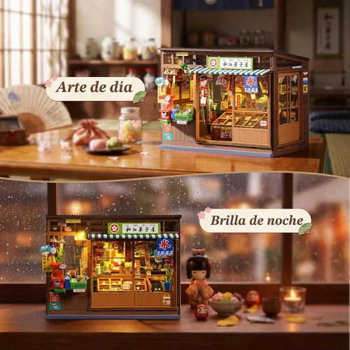 Vista 5 de Rolife Kit de casa en miniatura para rincón de libros japoneses, casa de muñecas nostálgica