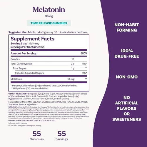 Vista 6 de Natrol Gomitas de melatonina de 10 mg, gomitas de sueño de liberación prolongada para adultos, minimizan los despertadores, sabor a fresa, 55