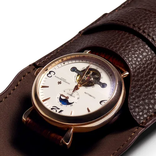 Vista 4 de Bolsa de regalo de reloj individual Bolsa de reloj de viaje portátil para hombres y mujeres Caja de almacenamiento de reloj de cuero PU (marrón)