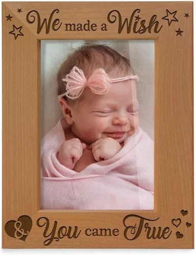 Vista 7 de KATE POSH - We Made a Wish & You Came True - Marco de fotos de madera natural grabado, regalos para nuevos bebés, nueva mamá, nuevo papá, regalos