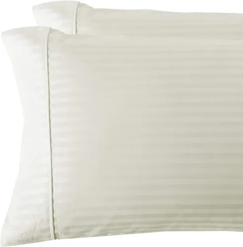 Vista 28 de sheetsnthings Juego de 2 fundas de almohada estándar de 300 hilos beige a rayas, tamaño Queen