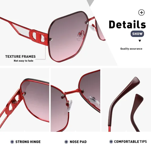 Vista 2 de 100 CLASSIC Elegantes gafas de sol cuadradas de gran tamaño para hombres y mujeres ligeras de metal protección UV400 lente FHD