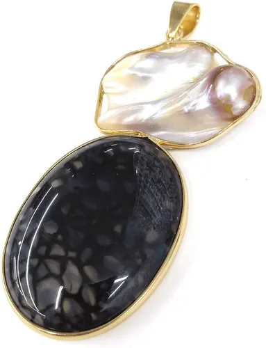 Vista 8 de LE SKY colgantes de piedra natural perlas de agua dulce y concha de abulón colgantes para la fabricación de joyas 31X76mm (2 PCS)., Piedra Perla