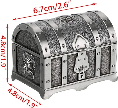 Vista 3 de Hipiwe Joyero de metal vintage con diseño de cofre del tesoro, aretes de anillo pequeño, collar y recuerdo para niñas, mujeres y mujeres (pequeño)