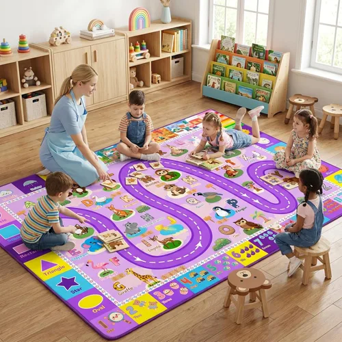 Vista 9 de Alfombras infantiles para sala de juegos, 5 x 7 pies, alfombra educativa del alfabeto ABC con números de las estaciones, alfombras ABC para niños