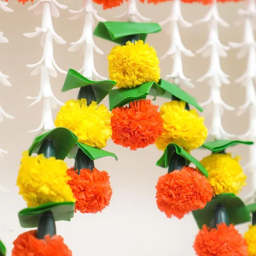 Vista 3 de Toran de lirio de caléndula de 5 pies Toran colgante de puerta Thorans indio Guirnalda de flores artificiales Pooja Mandir, puerta, decoración